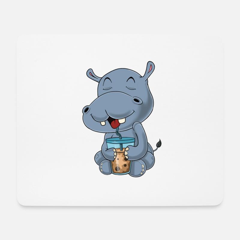 Bubble Tea Kawaii Hippo I Boba Tea Otaku Hippo - Mousepad (Querformat) - Weiß