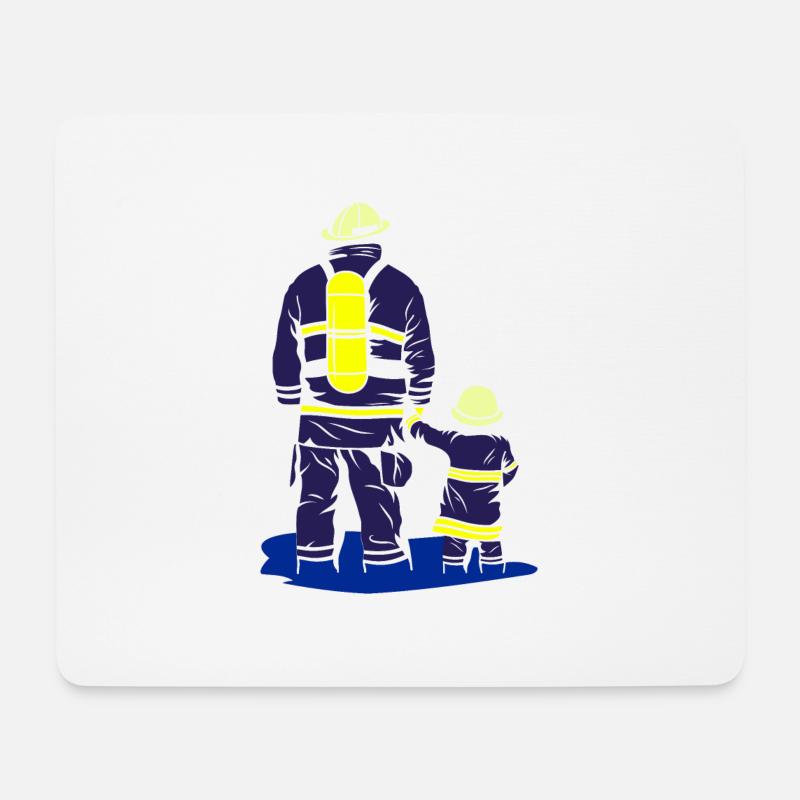 Feuerwehrpapa mit Sohn - Mousepad (Querformat) - Weiß