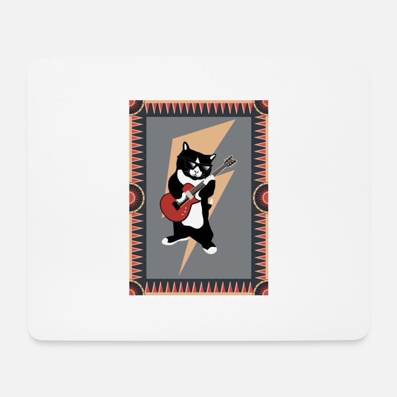 Chat Rock N Roll - Tapis de souris (format paysage) - blanc