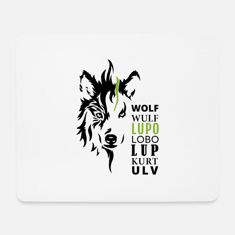 GOWILD Wolfmotiv - mit 7 Sprachen - Mousepad (Querformat) - Weiß