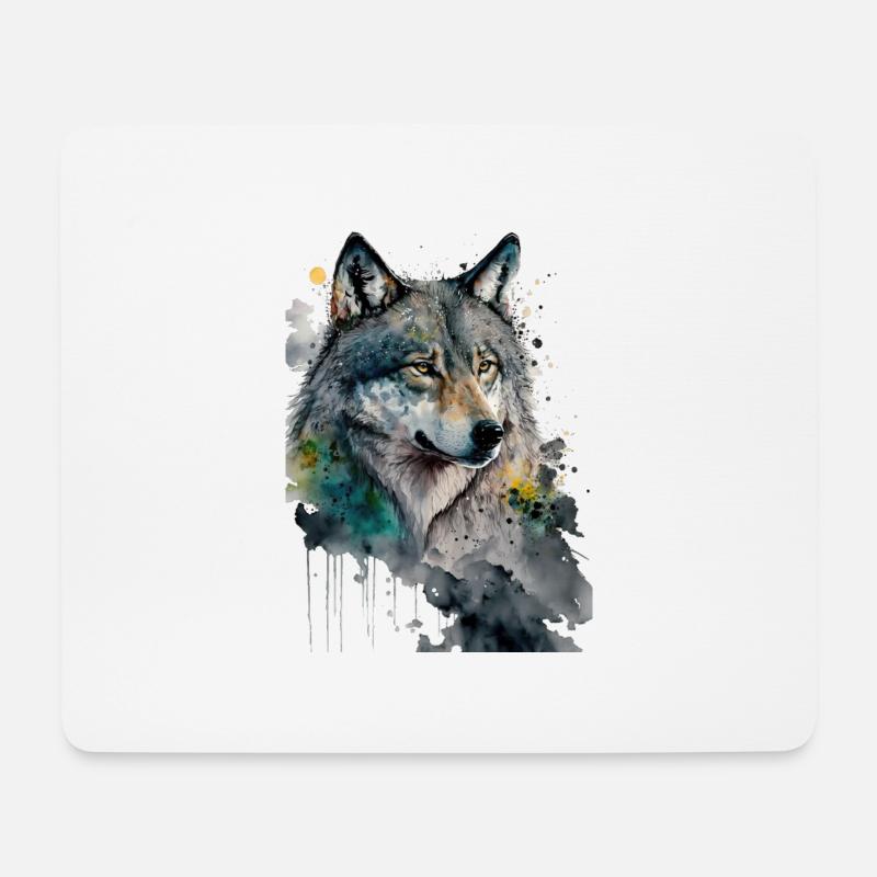 Wolf Wasserfarben Kunst Malerei Aquarell - Mousepad (Querformat) - Weiß