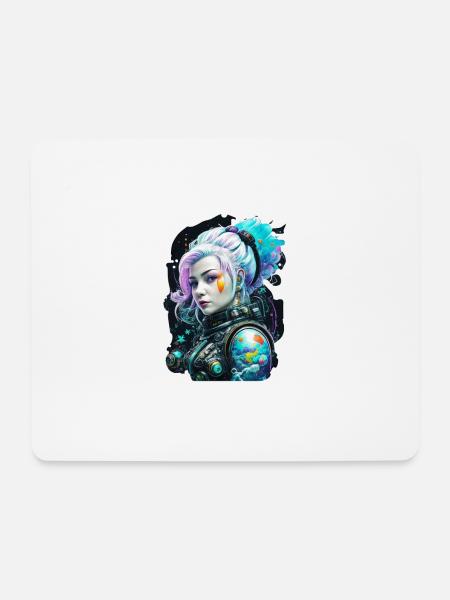 Weltraumfrau Astronautin Meerjungfrau Eisprinzessin - Mousepad (Querformat) - Weiß