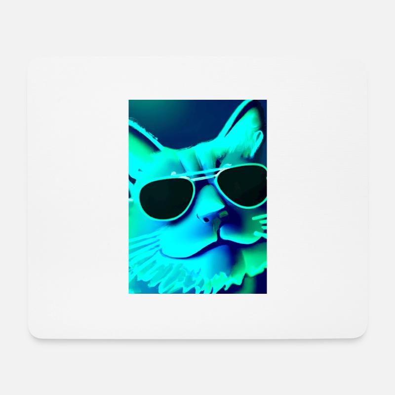Katze mit Sonnenbrille - Mousepad (Querformat) - Weiß