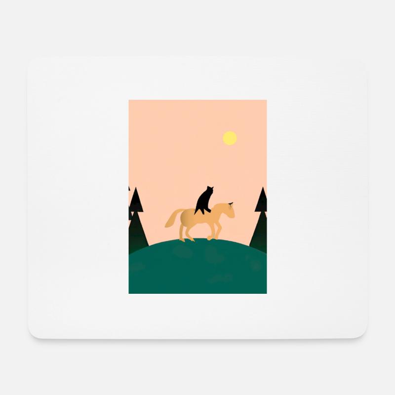 Katze reitet Pferd Minimal - Mousepad (Querformat) - Weiß