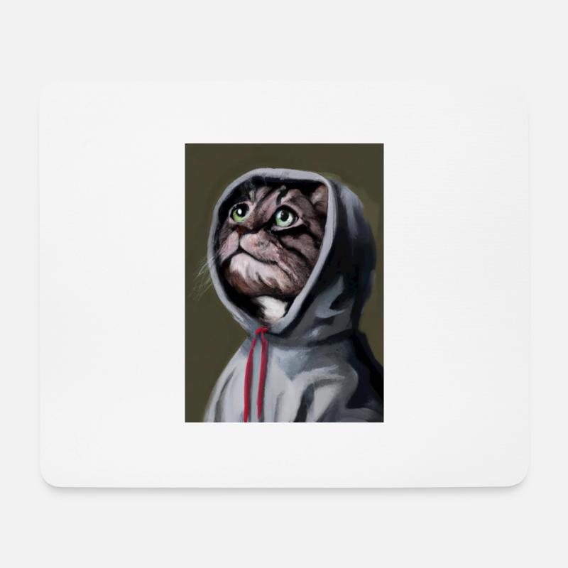 Kapuzenkatze - Mousepad (Querformat) - Weiß