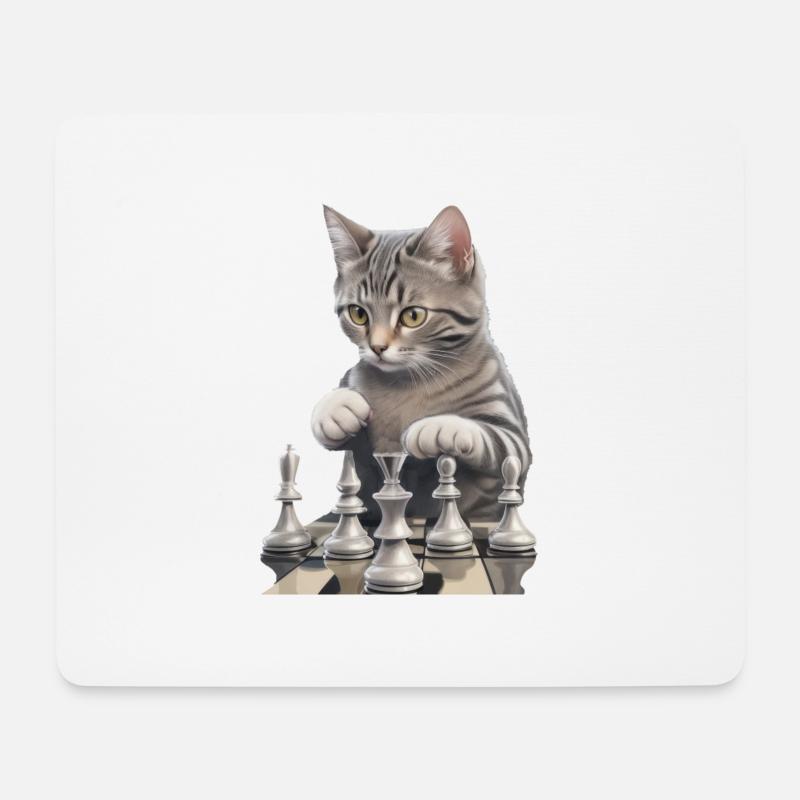 Katze als Schachspieler - Perfekt für Schach- und - Mousepad (Querformat) - Weiß