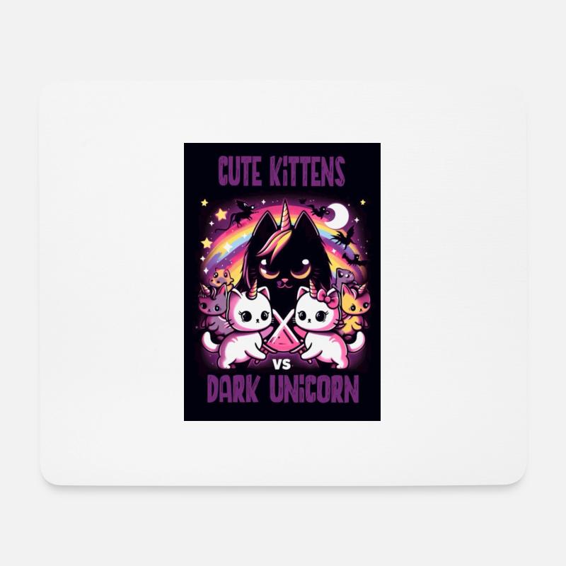 Niedliche Kätzchen vs dunkles Einhorn - Mousepad (Querformat) - Weiß