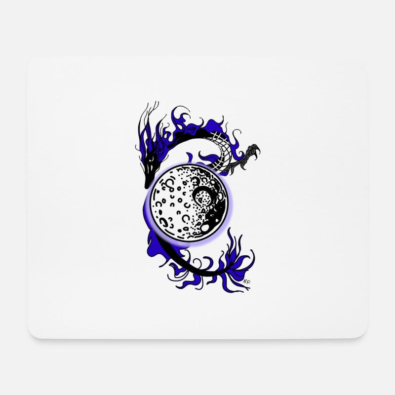 Drache mit Mond - Mousepad (Querformat) - Weiß