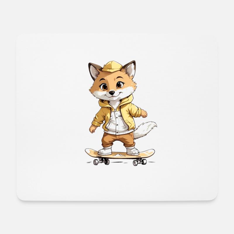 Fuchs fährt Skateboard Skater - Mousepad (Querformat) - Weiß