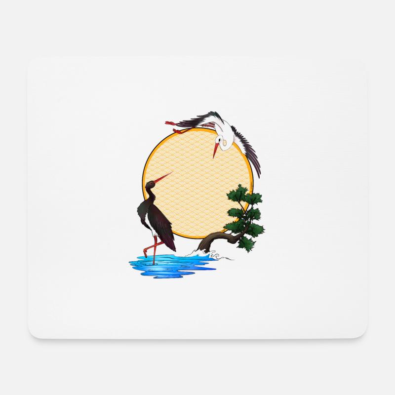 Störche - Japan - Elsass - Sonne - Mousepad (Querformat) - Weiß