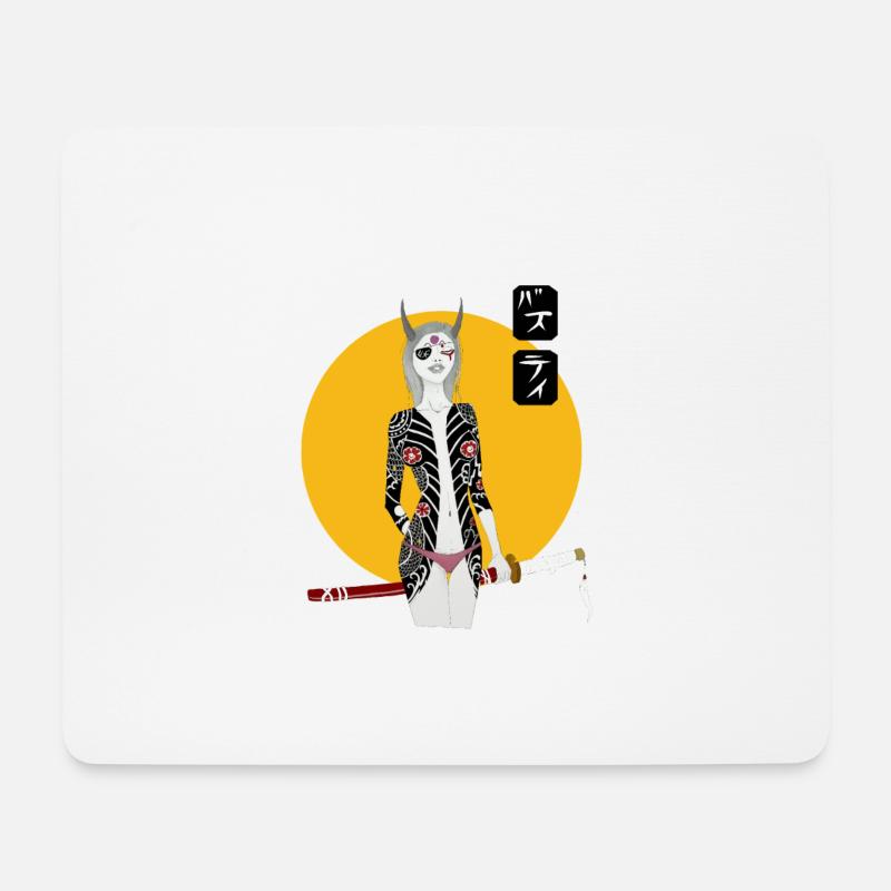 Oni Samurai - Mousepad (Querformat) - Weiß