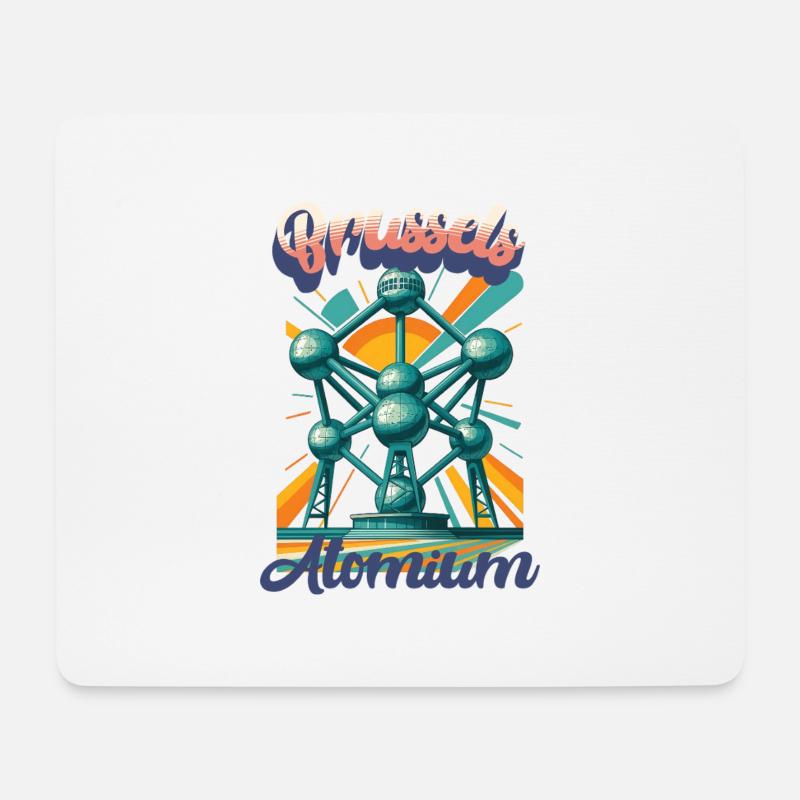 Urban Retro Dreams – ATOMIUM - Brussels - Mousepad (Querformat) - Weiß