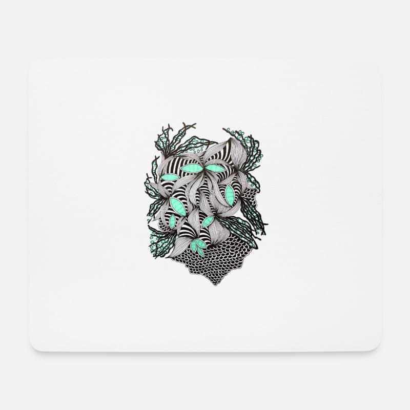 Linienblumen Muster Mintakzent - Mousepad (Querformat) - Weiß