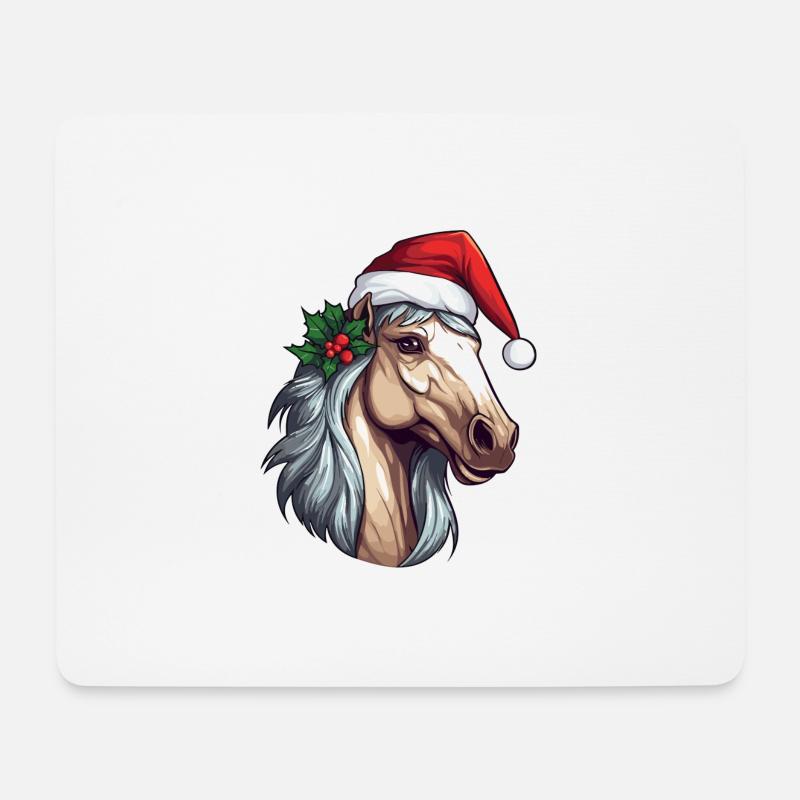 Pferd Weihnachten Pferdekopf Winter Reiten - Mousepad (Querformat) - Weiß
