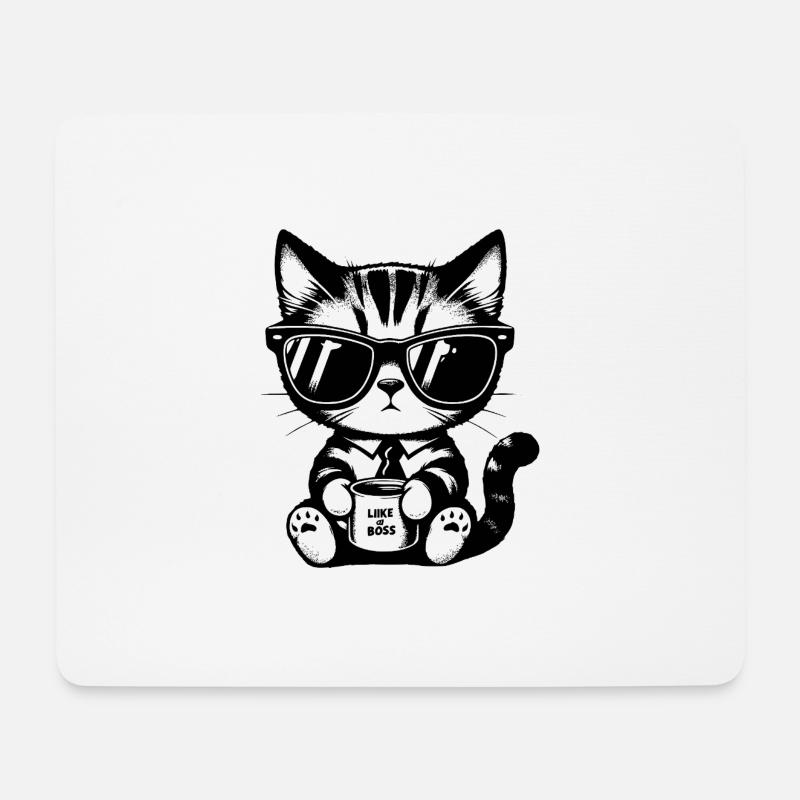 Business Cat – Like a – T-Shirt für Katzenfans - Mousepad (Querformat) - Weiß