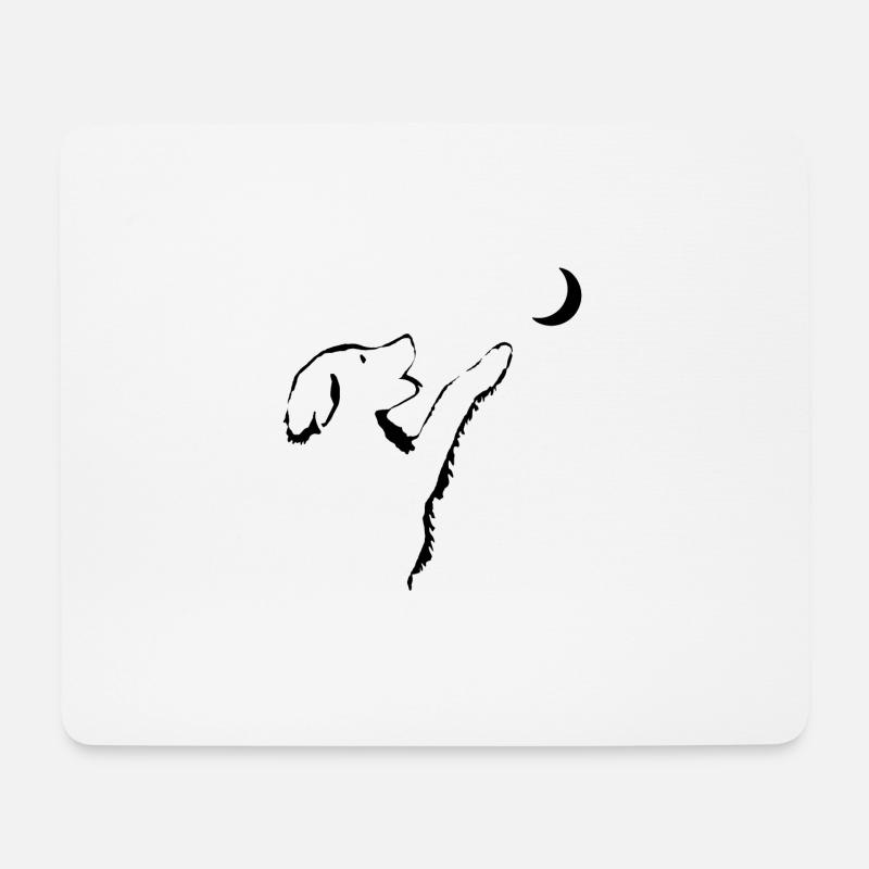 Hund schaut Mond an - Mousepad (Querformat) - Weiß