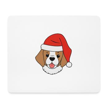Hund mit Weihnachtsmütze - Mousepad (Querformat) - Weiß - Vorne