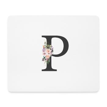 Letter P, Monogram, Flowers - Mouse Pad (horizontal) - white - Front
