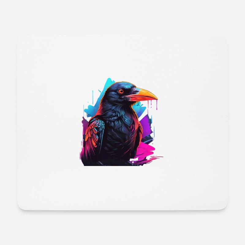 Rabe Farbenfroh Krähe Neonlight - Mousepad (Querformat) - Weiß