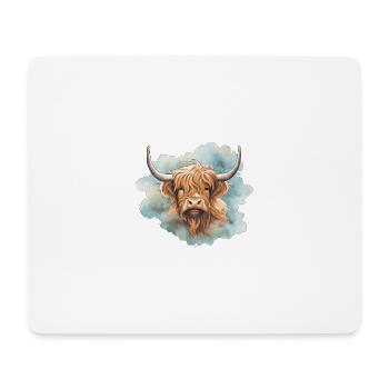 Hochlandkuh Porträt Aquarell - Mousepad (Querformat) - Weiß - Vorne