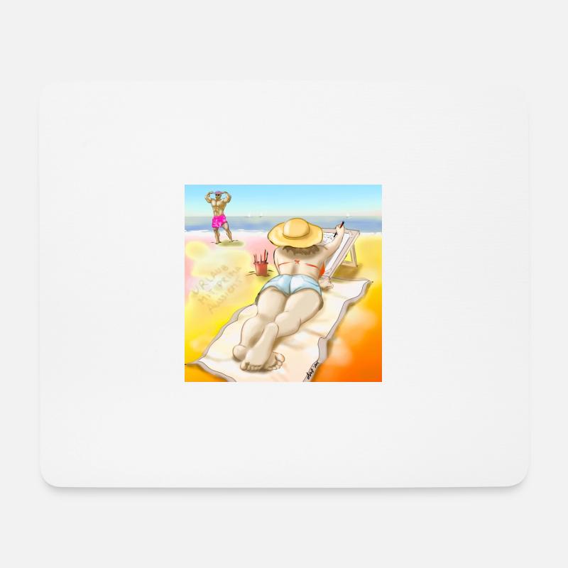 Frau zeichnet am Strand - Mousepad (Querformat) - Weiß