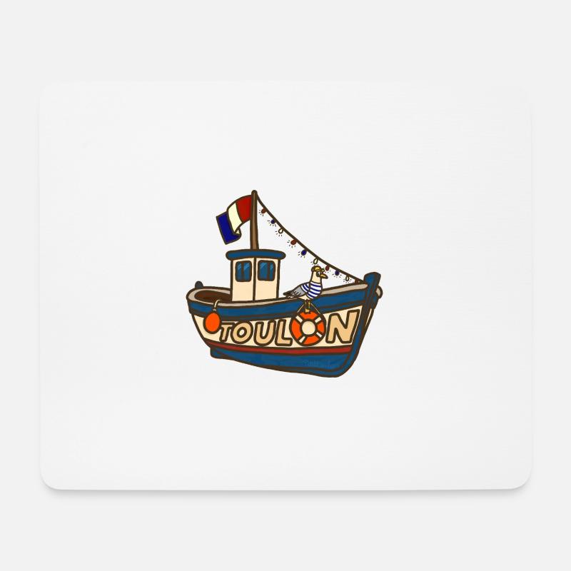 Fischerboot Toulon mit lustiger Möwe - Mousepad (Querformat) - Weiß