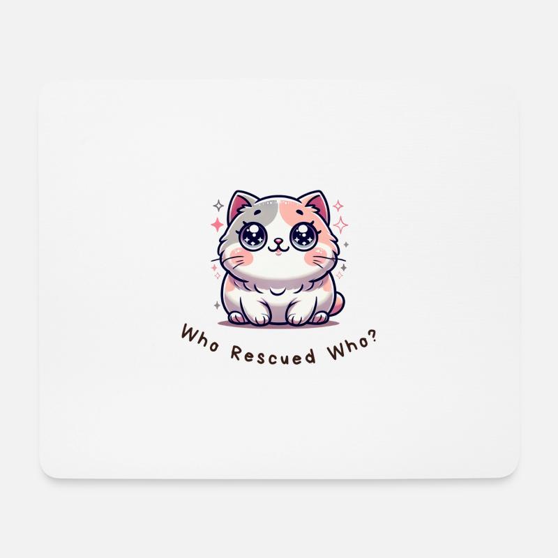 Who Rescued Who? – Lustiges Katzen Shirt - Mousepad (Querformat) - Weiß