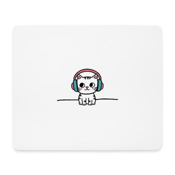 Süße Katze mit Kopfhörern Doodle - Mousepad (Querformat) - Weiß - Vorne