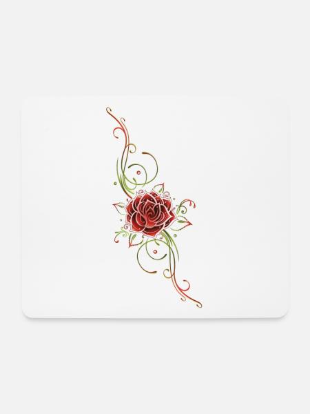 Filigranes Tribal mit Rosenblüte, rose - Mousepad (Querformat) - Weiß