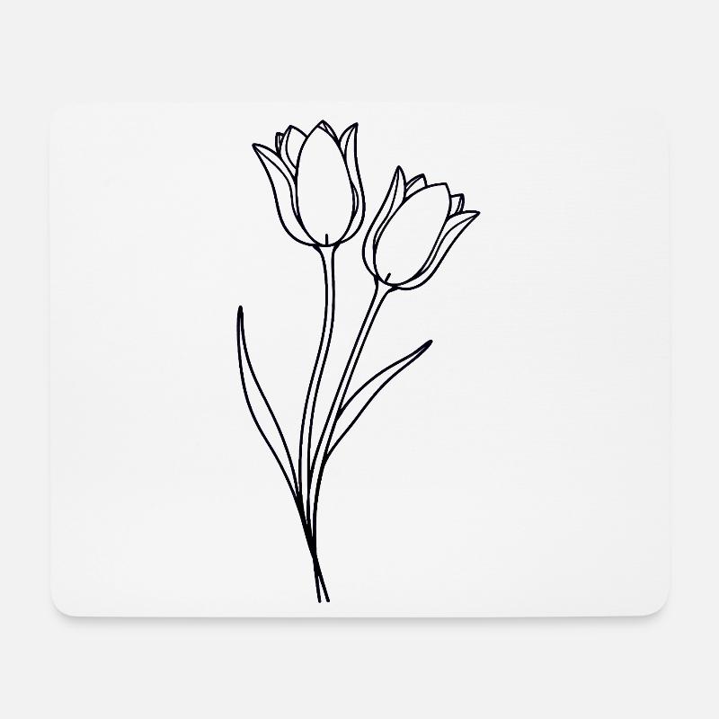 Tulpen Frühling Blumen Line Art - Mousepad (Querformat) - Weiß