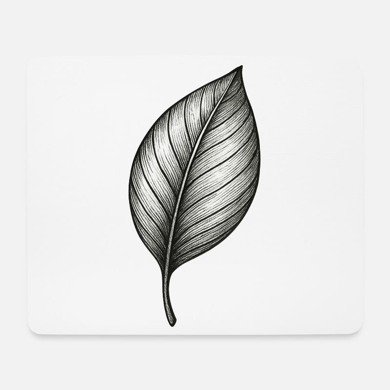 Ligne fine de feuilles noire et blanche naturelle - Tapis de souris (format paysage) - blanc