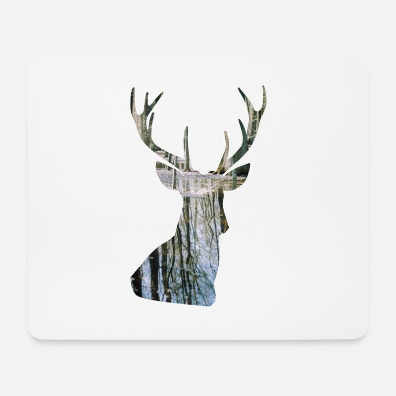 deer forest silhouette - Mouse Pad (horizontal) - white
