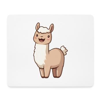 Mignon alpaga souriant heureux - Adorable dessin animé - Tapis de souris (format paysage) - blanc - Devant