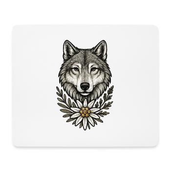 Wolfkopf mit Blumenkranz - Mousepad (Querformat) - Weiß - Vorne