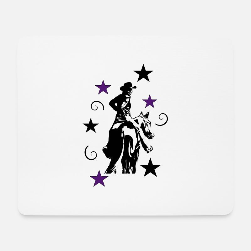Westernreiterin mit Pferd Silhouette - Mousepad (Querformat) - Weiß