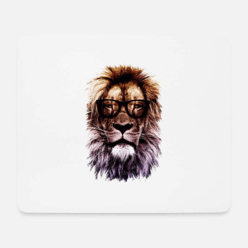 Hipster Löwe - Mousepad (Querformat) - Weiß