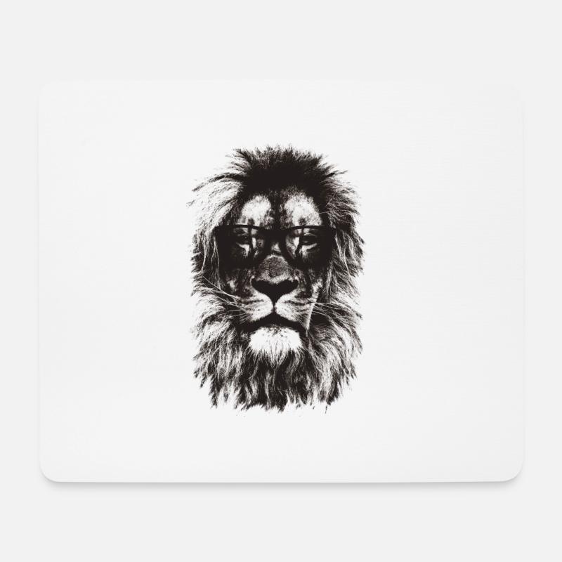 Schwarzer Hipster-Löwe - Mousepad (Querformat) - Weiß