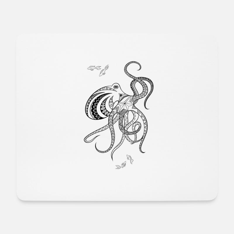 Mandala Krake black - Mousepad (Querformat) - Weiß