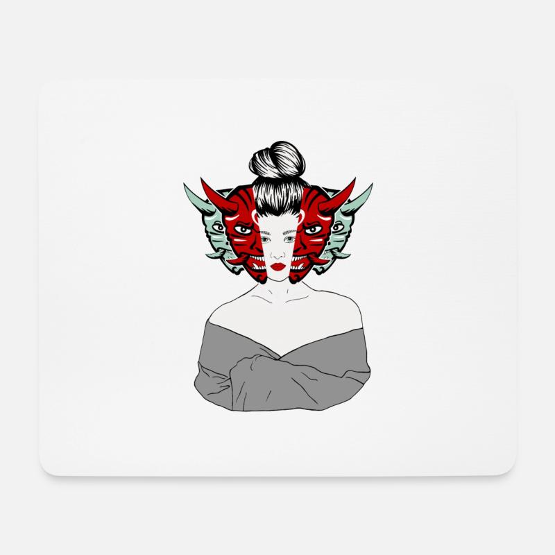 Japanische Dämonen Geisha - Mousepad (Querformat) - Weiß