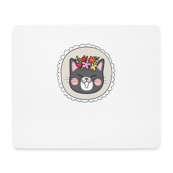 Niedliche Kawaii lustige Katze mit Blumen, die Miauen sagen - Mousepad (Querformat) - Weiß - Vorne