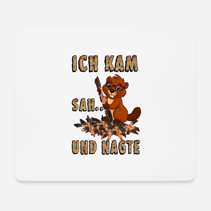 Biber mit Holzschriftzug - Mousepad (Querformat) - Weiß