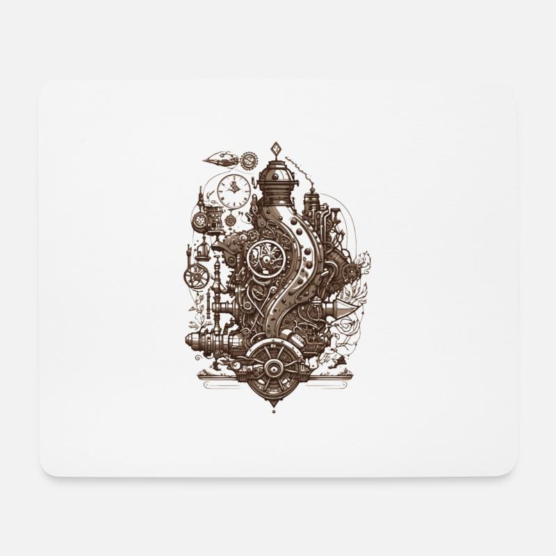 Steampunk Technik Dampfmaschine mit Zahnrädern - Mousepad (Querformat) - Weiß