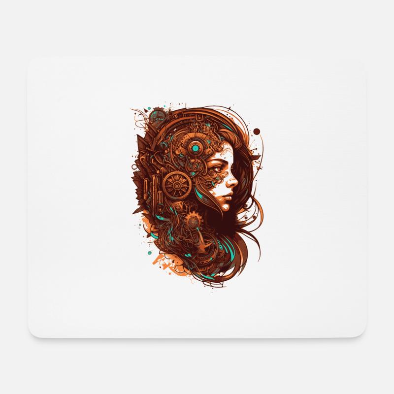 Steampunk Girl mit alter Technik in Symbiose - Mousepad (Querformat) - Weiß