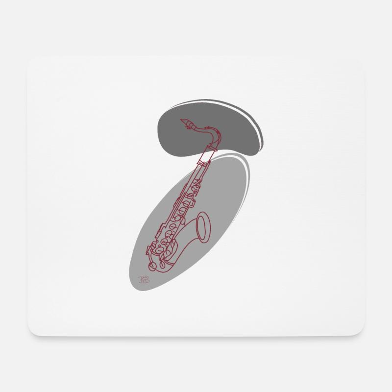 "Saxofon", Boho Line Art Design, Serie "Music" - Mousepad (Querformat) - Weiß