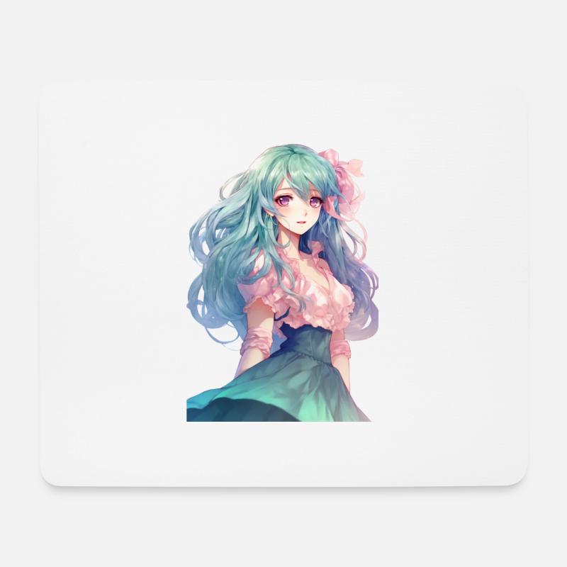 Anime-Mädchen mit rosa Haaren - Mousepad (Querformat) - Weiß