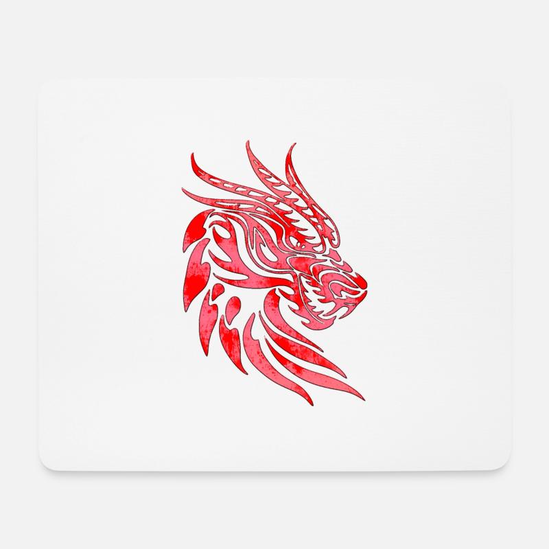 Fantasy Drachenkopf Anime Tattoo Mythisches Reptil - Mousepad (Querformat) - Weiß
