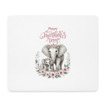 Mother's Love Elephant & Calf Floral Wreath - Mousepad (Querformat) - Weiß - Vorne