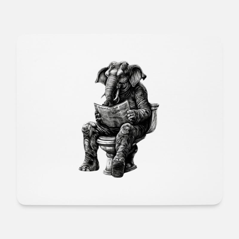 Elefant auf Toilette mit Zeitung – Schwarz-Weiß - Mousepad (Querformat) - Weiß