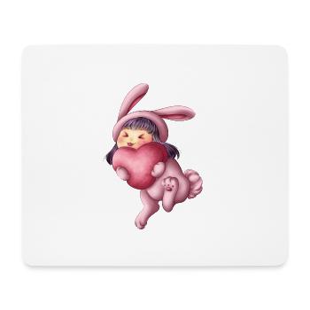 Hase Bunny Herz Heart Kawaii Niedlich Süß Cute Kid - Mousepad (Querformat) - Weiß - Vorne