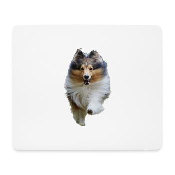 Sheltie joyeuse qui court, chien mignon heureux - Tapis de souris (format paysage) - blanc - Devant
